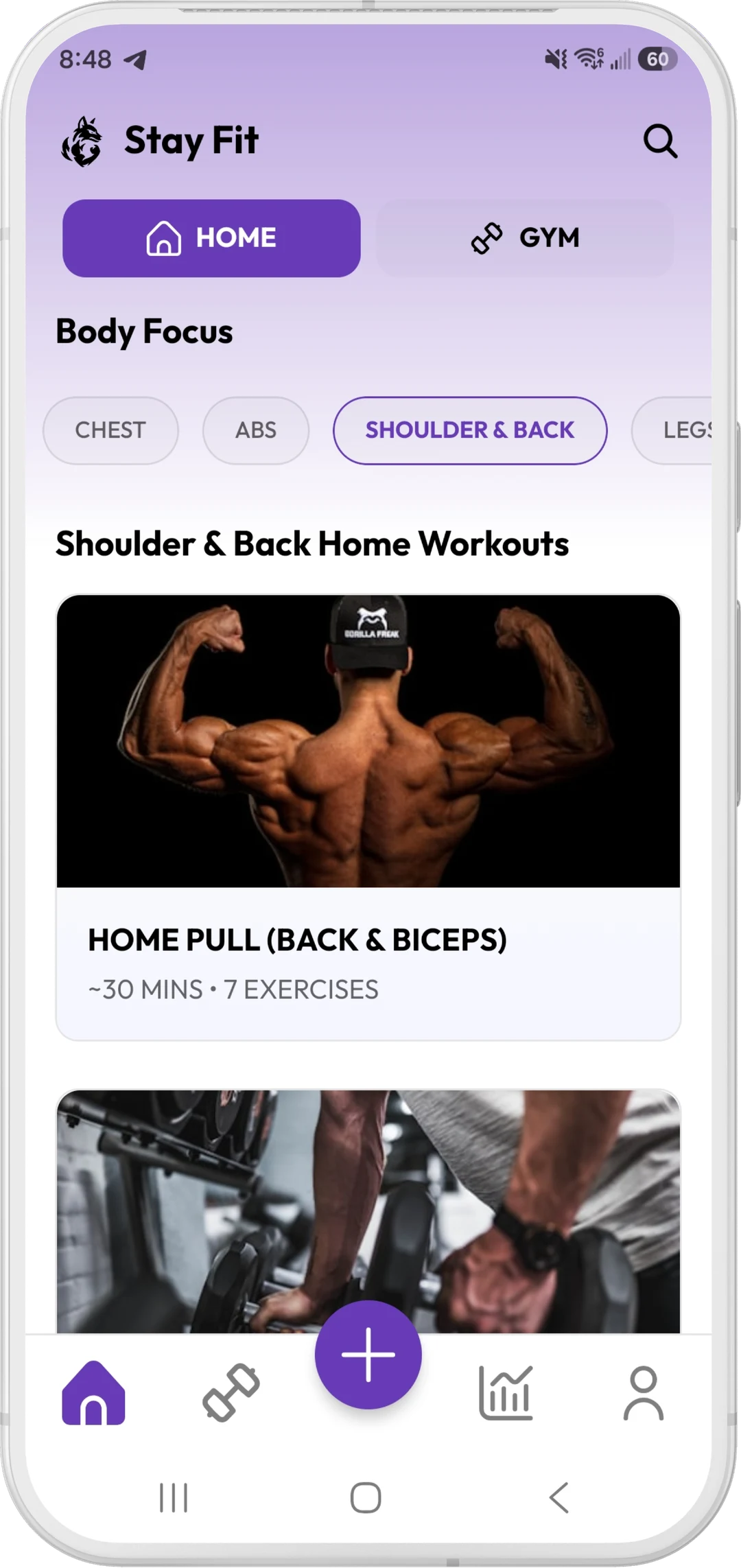 Stay Fit home workouts screen